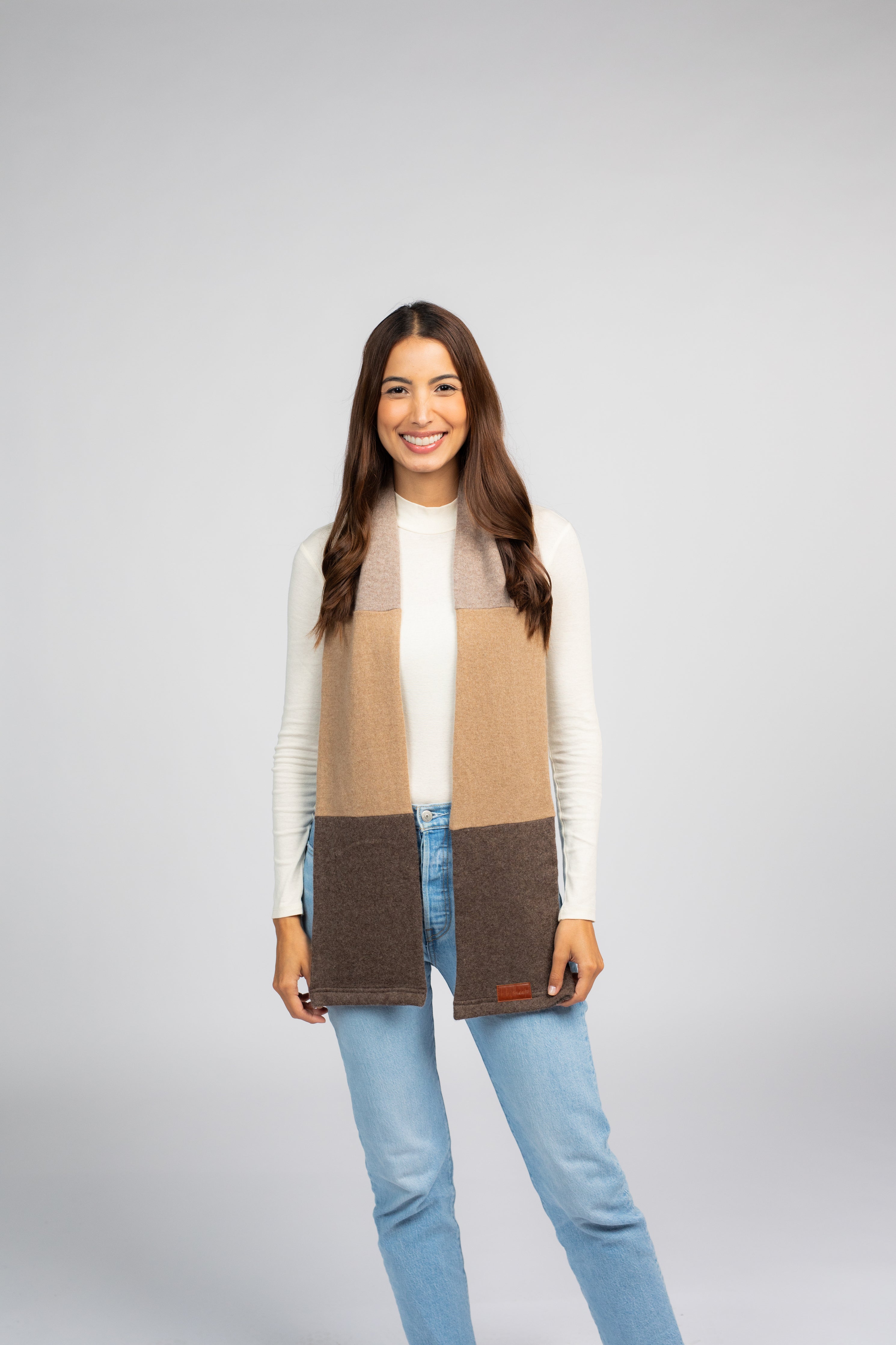 Brown and Beige - Cashmere Open Scarf for Women