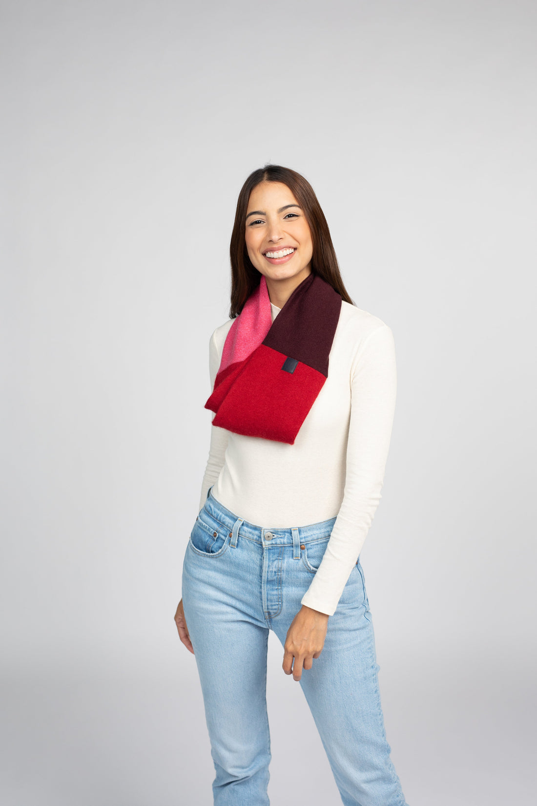 Brown and Hot Pink - Cashmere Infinity Scarf for Women