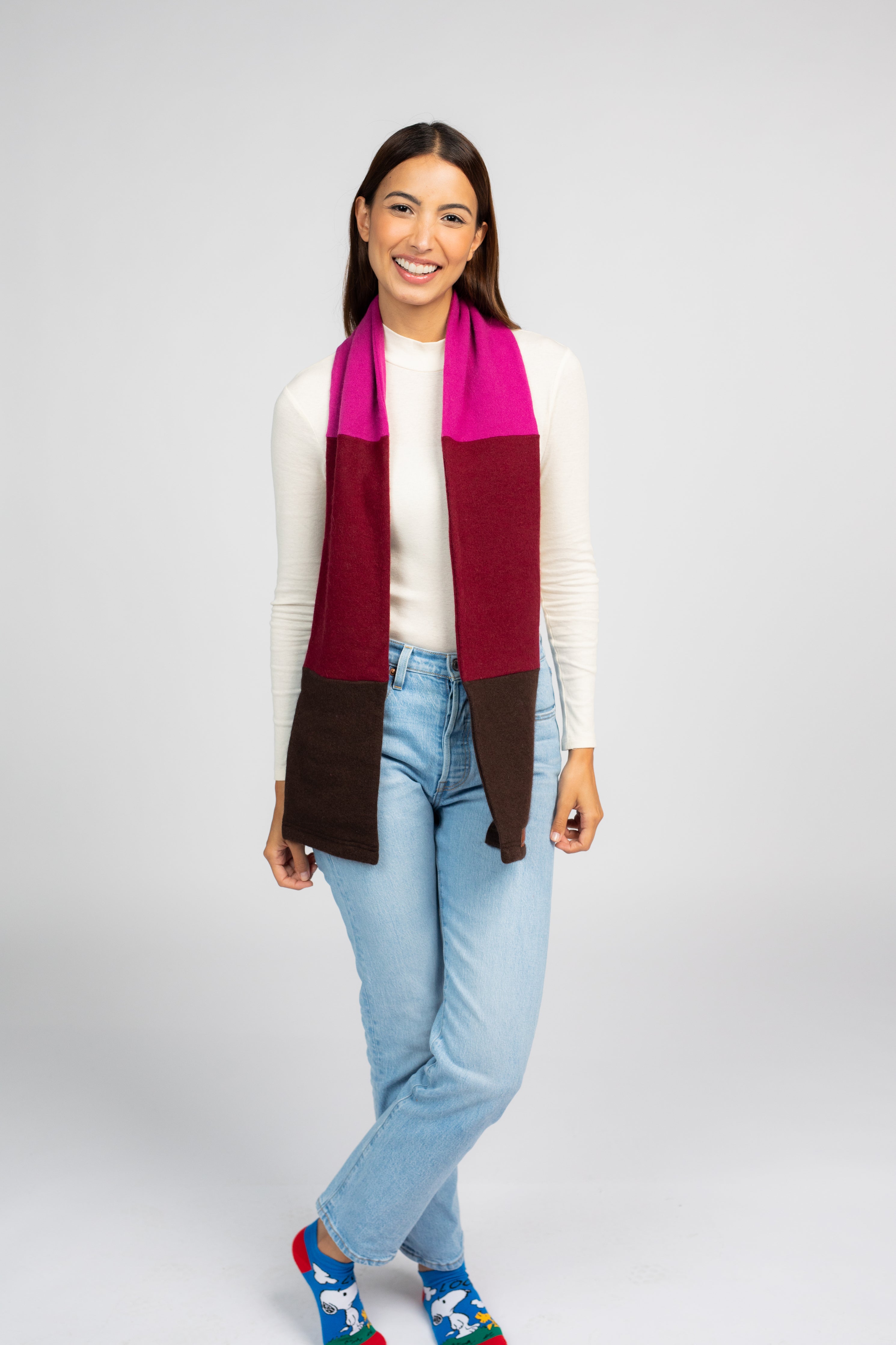Brown and Hot Pink - Cashmere Open Scarf for Women