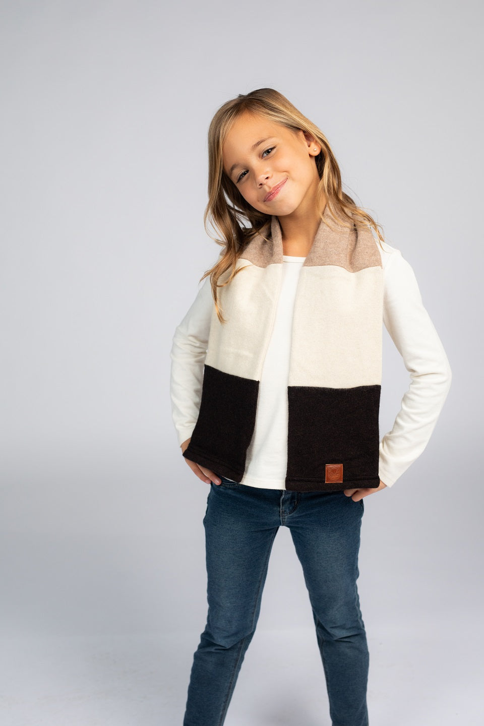 Brown - Cashmere Open Scarf for Kids