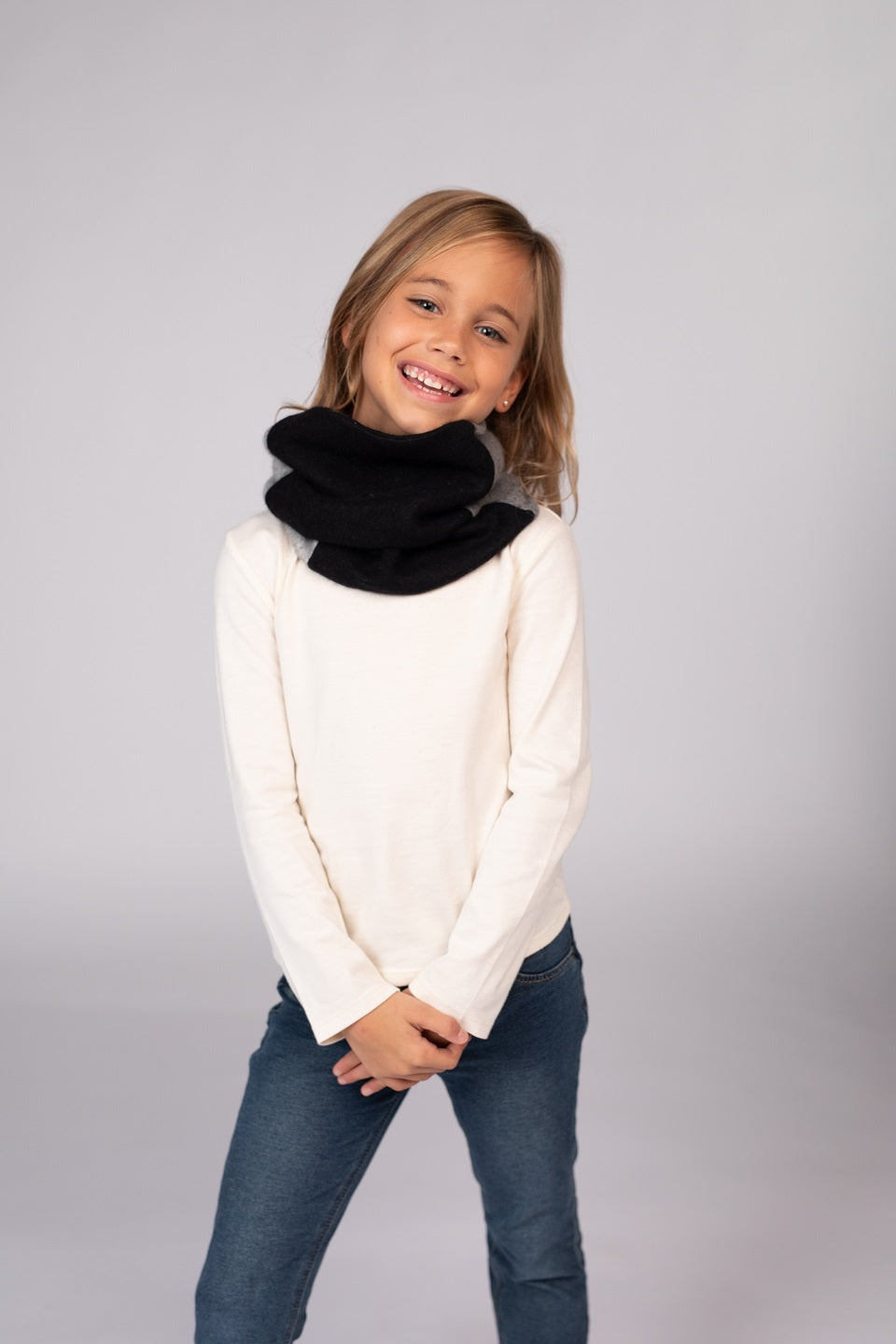 Black and Gray - Cashmere Infinity Scarf for Kids