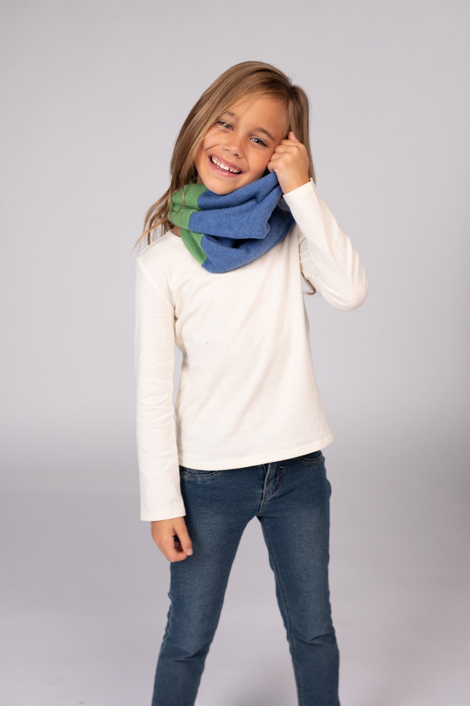 Green and Blue - Cashmere Infinity Scarf for Kids