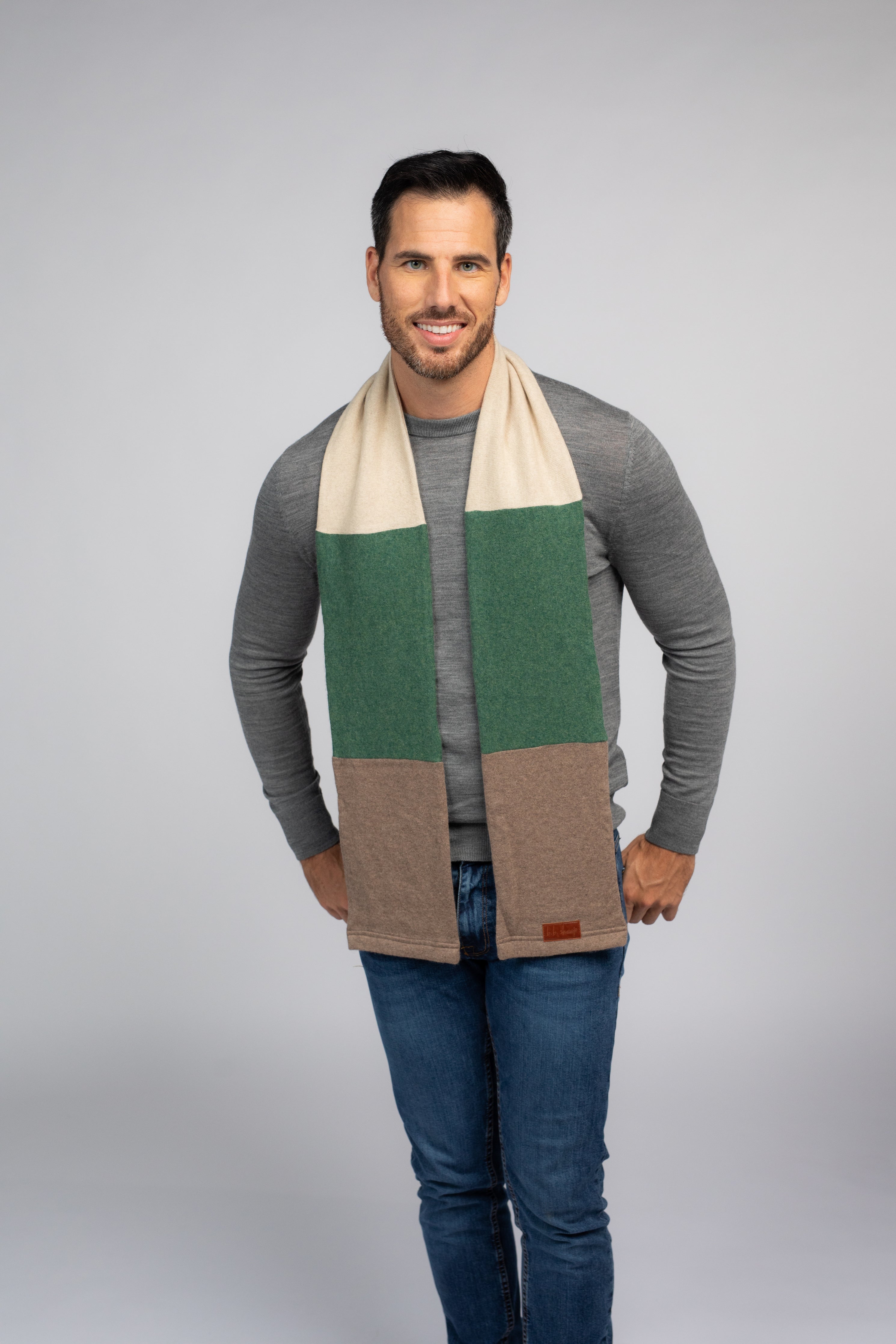 Green and Beige - Cashmere Open Scarf for Men