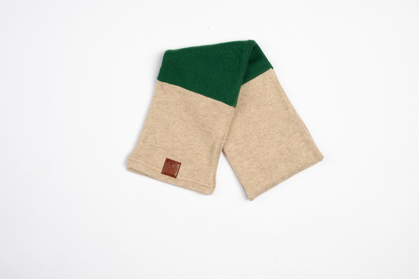 Green and Beige - Cashmere Open Scarf for Kids