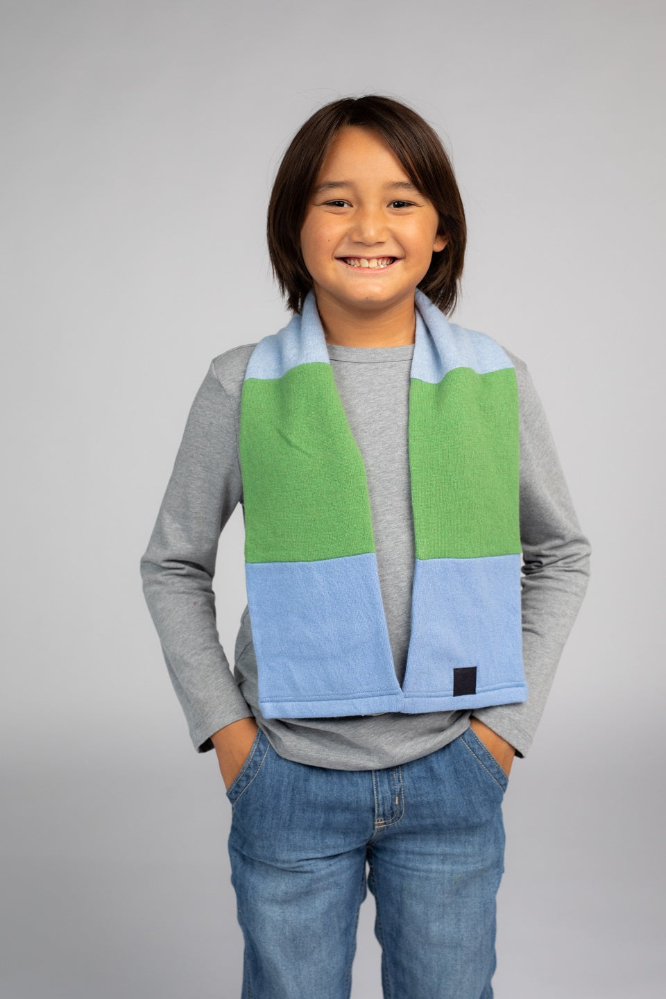 Green and Blue - Cashmere Open Scarf for Kids