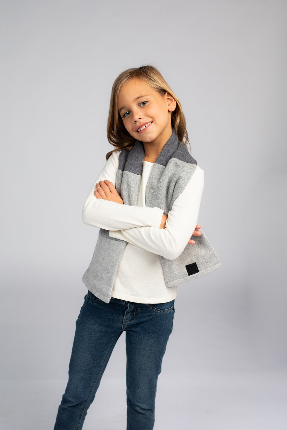 Light Grays - Cashmere Open Scarf for Kids