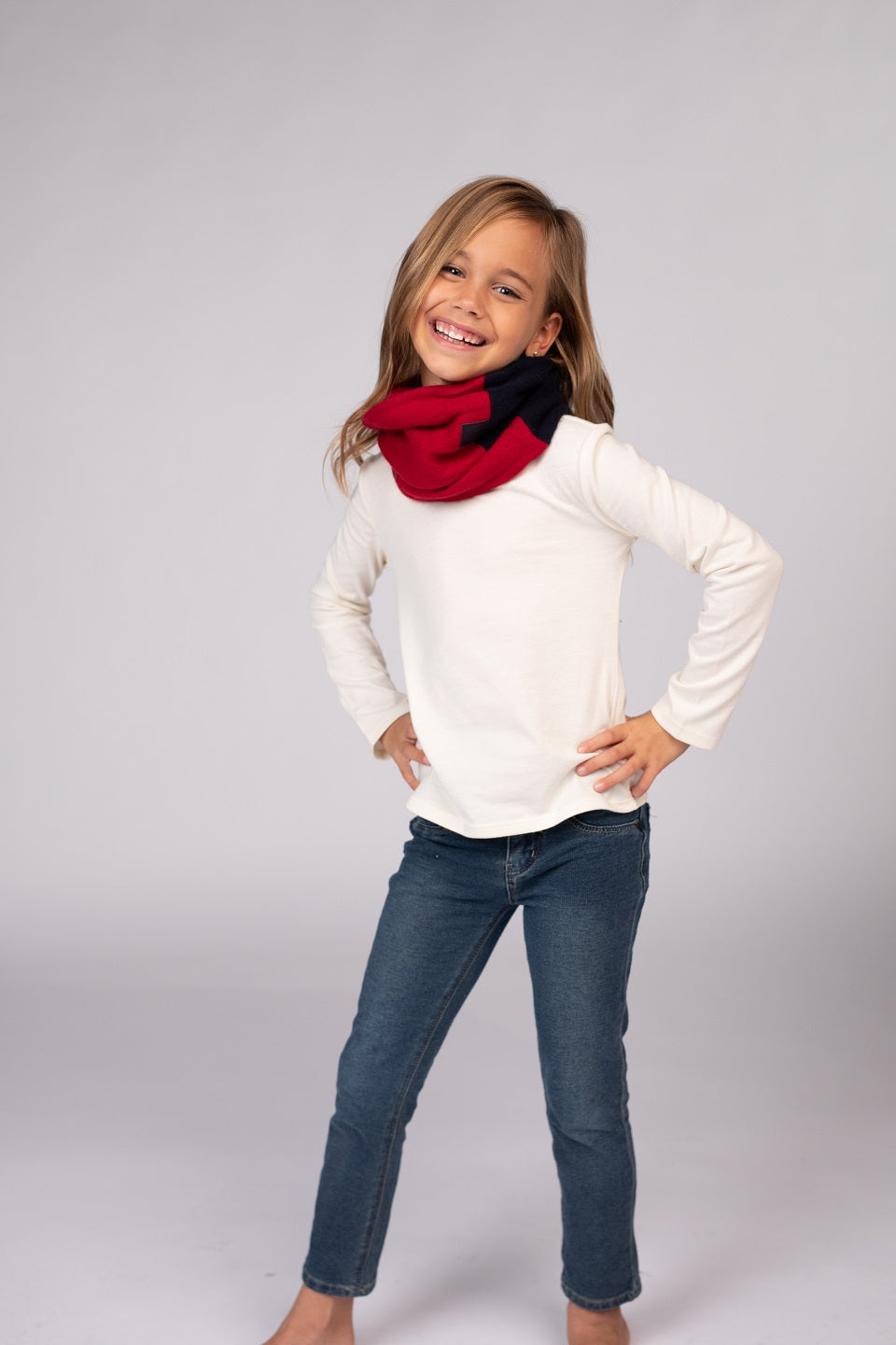 Navy and Red - Cashmere Infinity Scarf for Kids