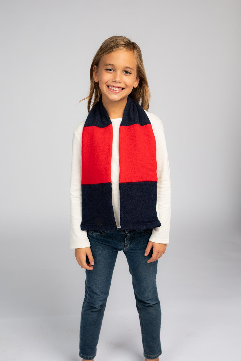 Navy and Red - Cashmere Open Scarf for Kids