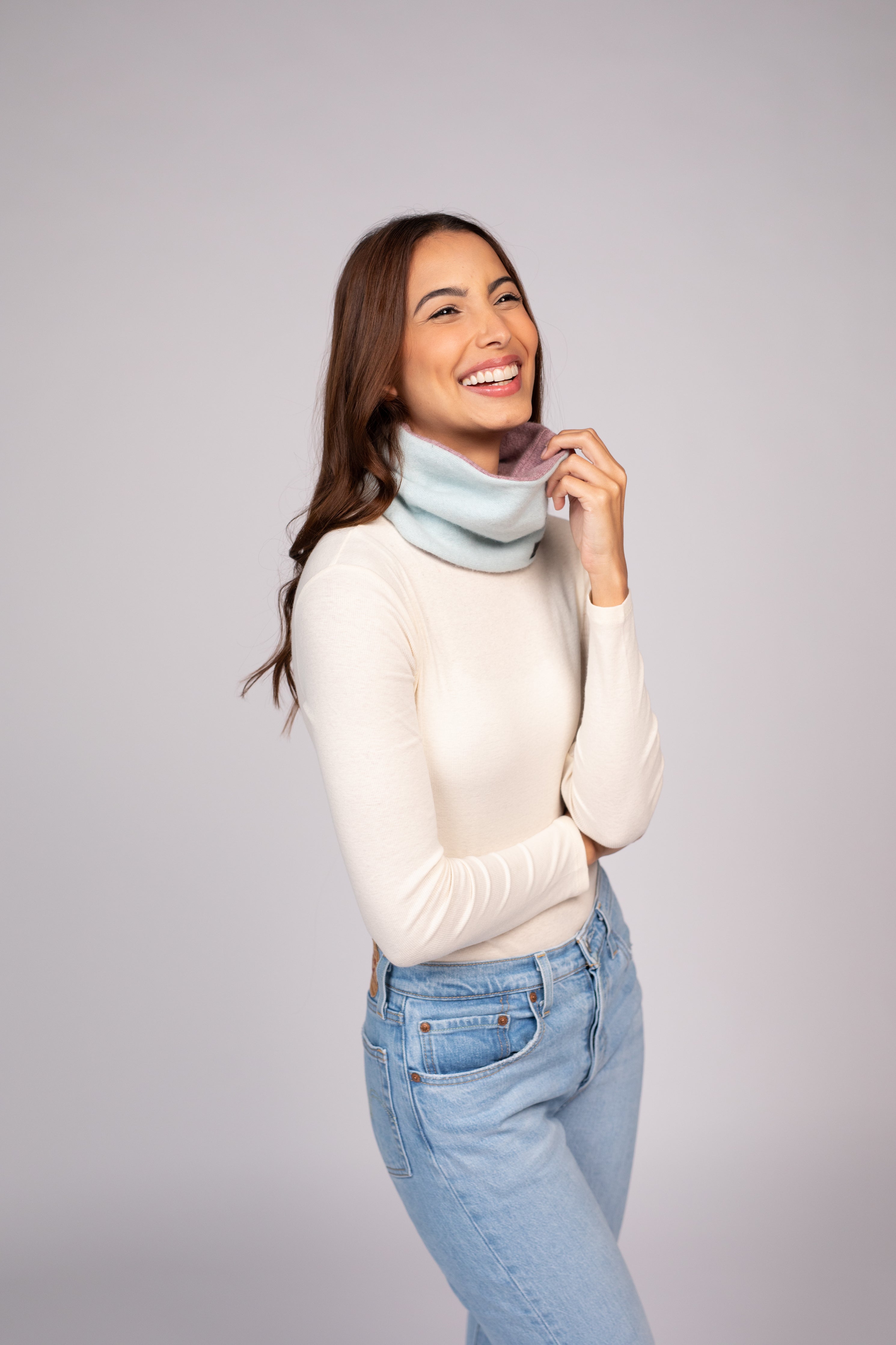 Baby Pink and Ocean Blue - Cashmere Reversible Neck Warmer for Women