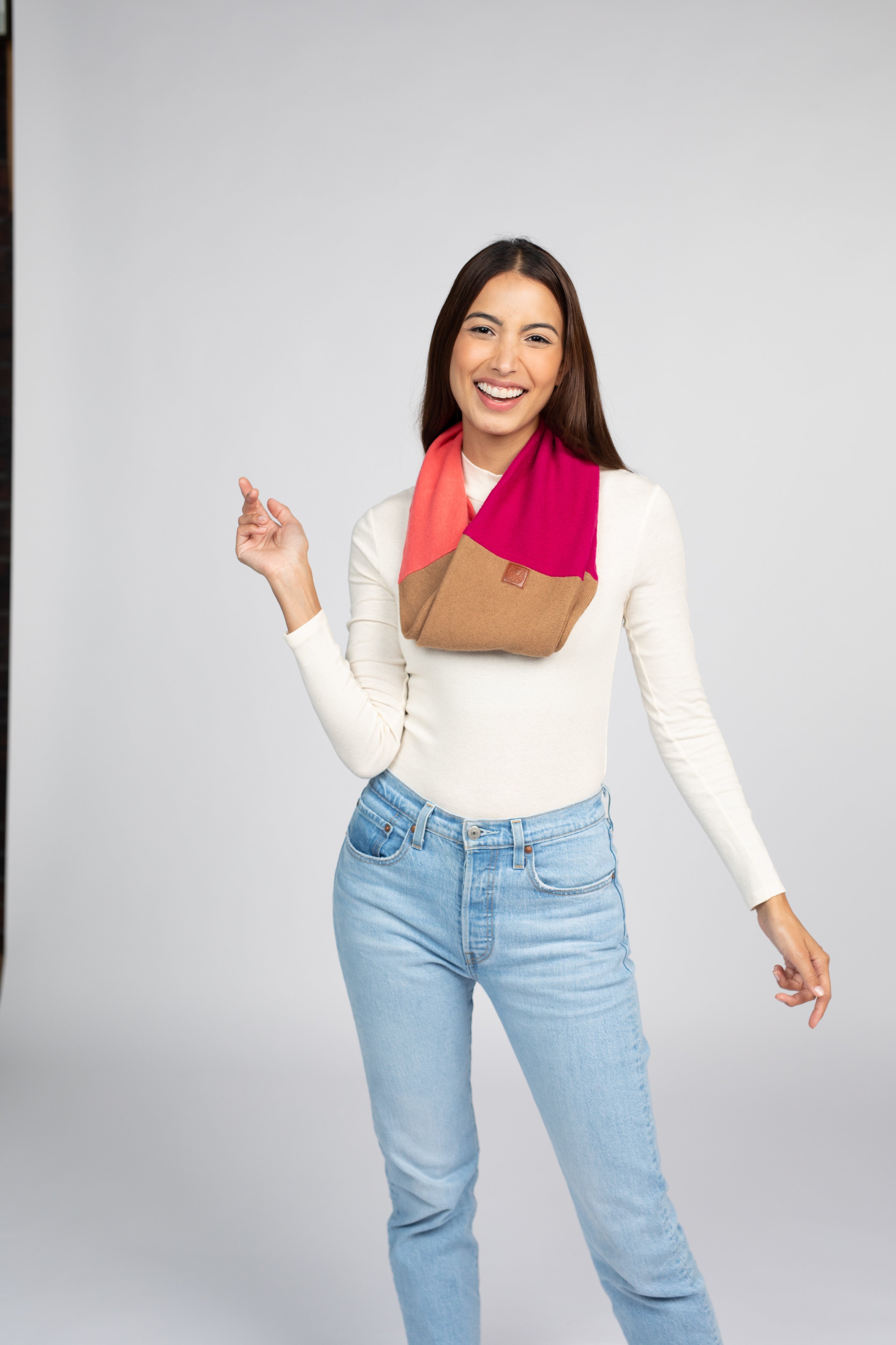 Orange and Pink - Cashmere Infinity Scarf for Women