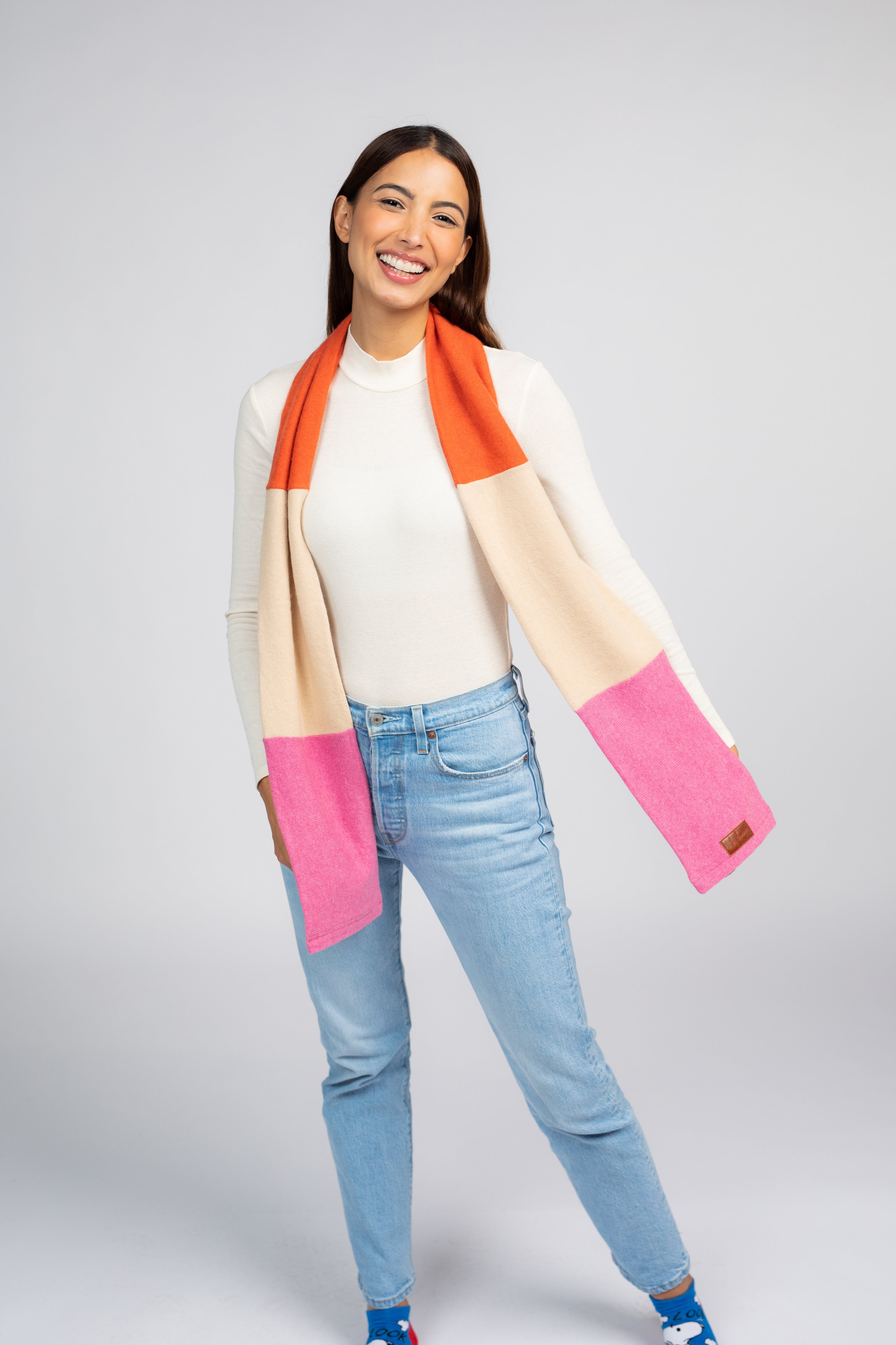 Orange and Pink - Cashmere Open Scarf for Women