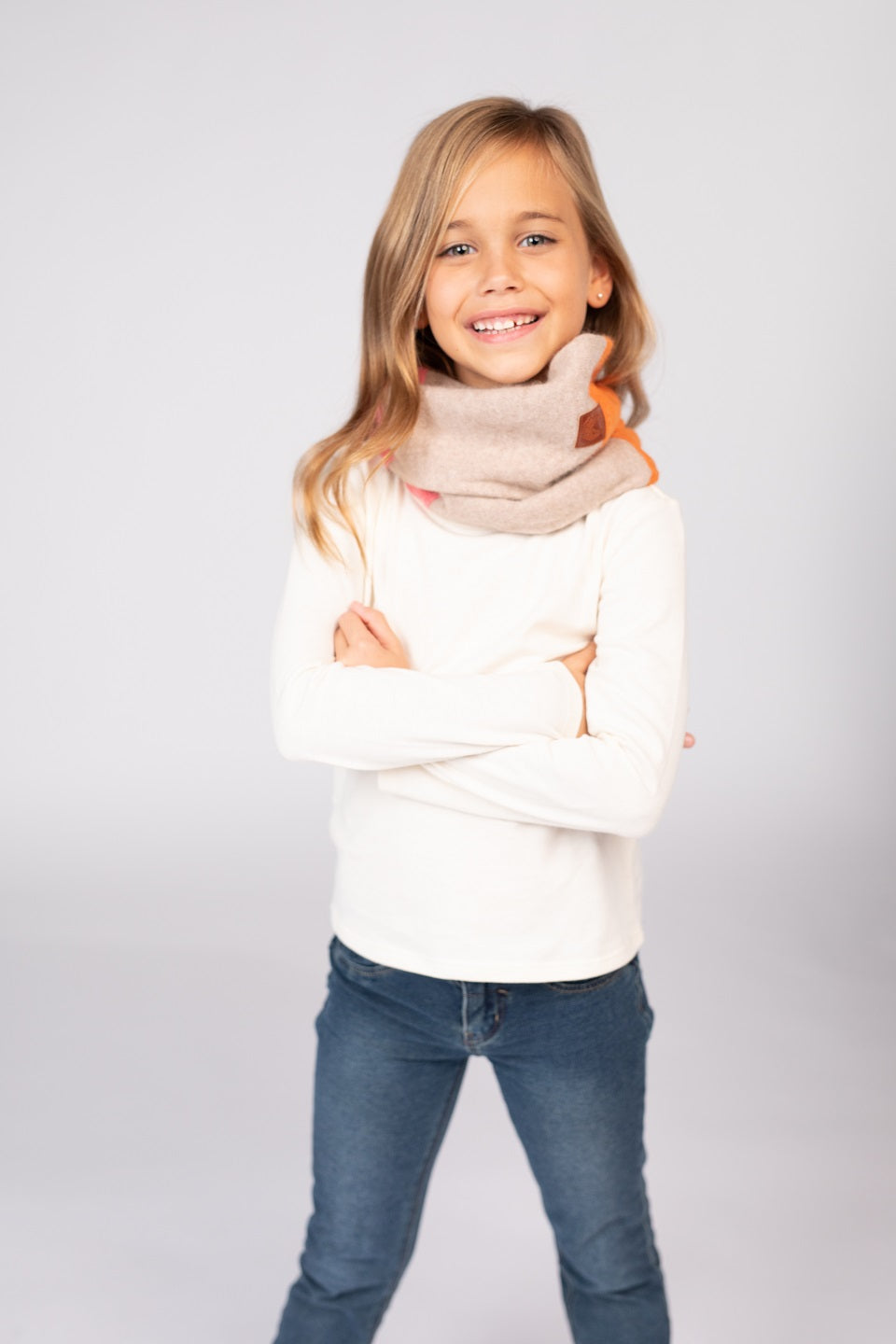 Orange and Pink - Cashmere Infinity Scarf for Kids