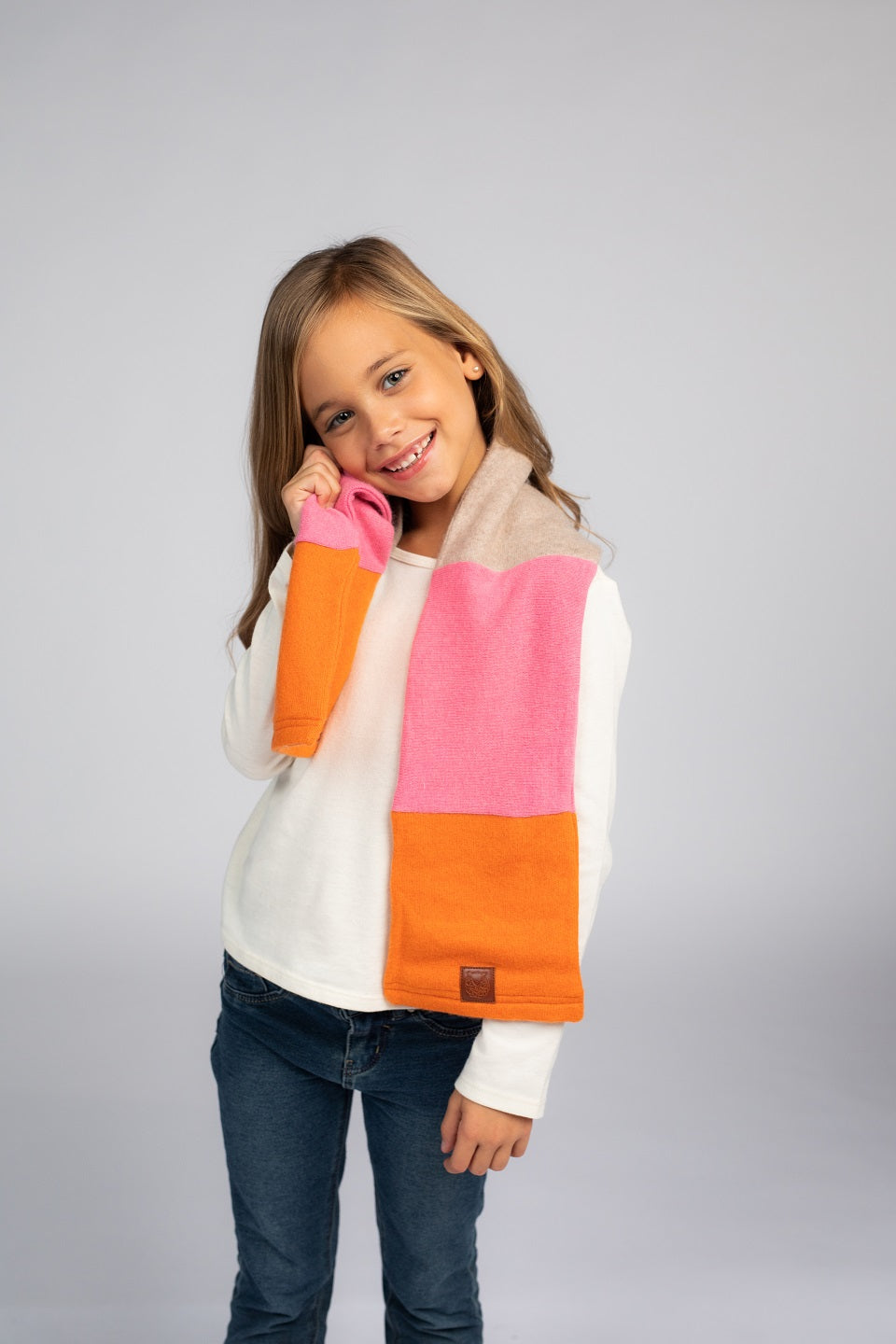 Orange and Pink - Cashmere Open Scarf for Kids