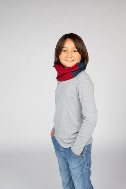 Red and Blue - Cashmere Infinity Scarf for Kids