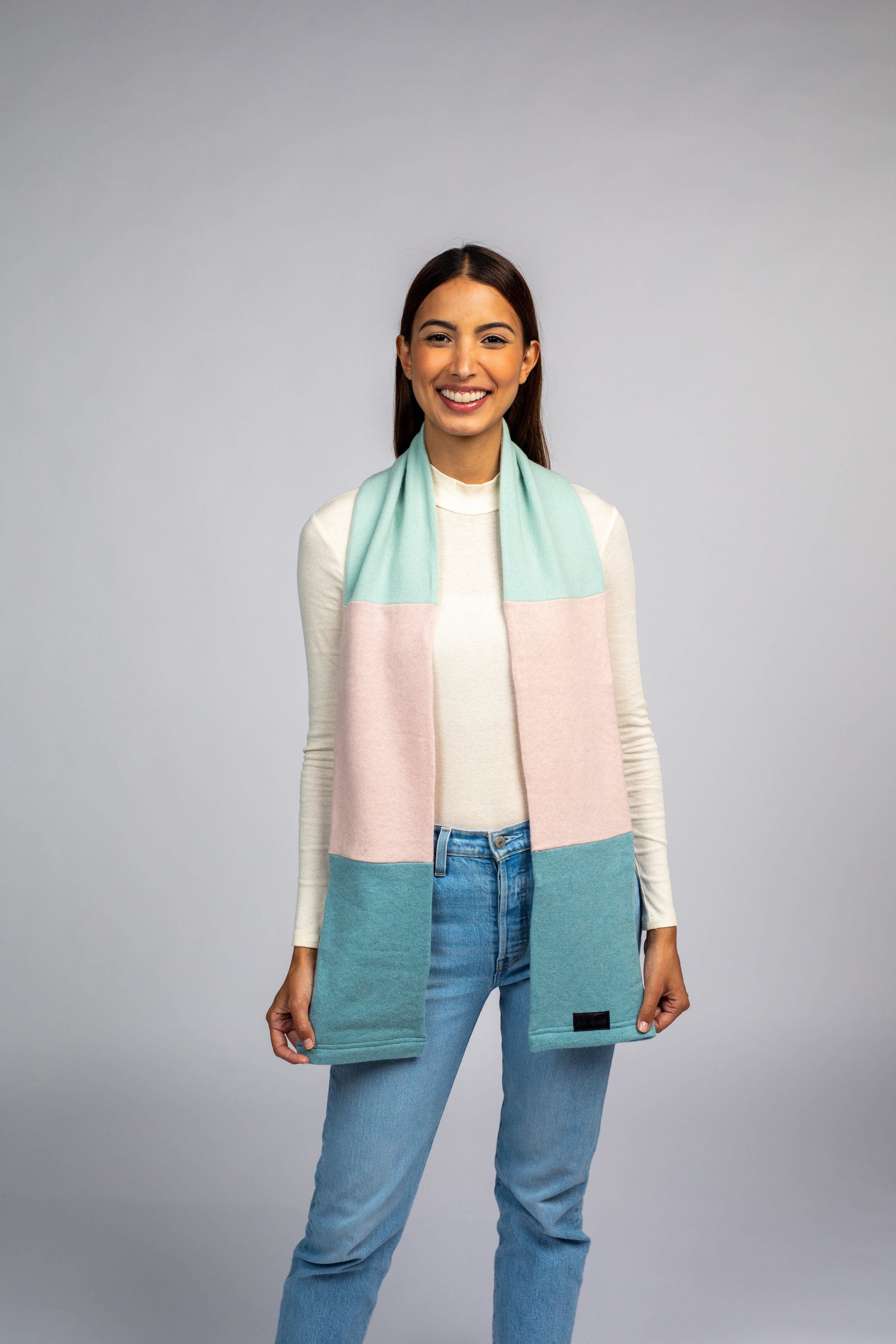Teal and Baby Pink - Cashmere Open Scarf for Women