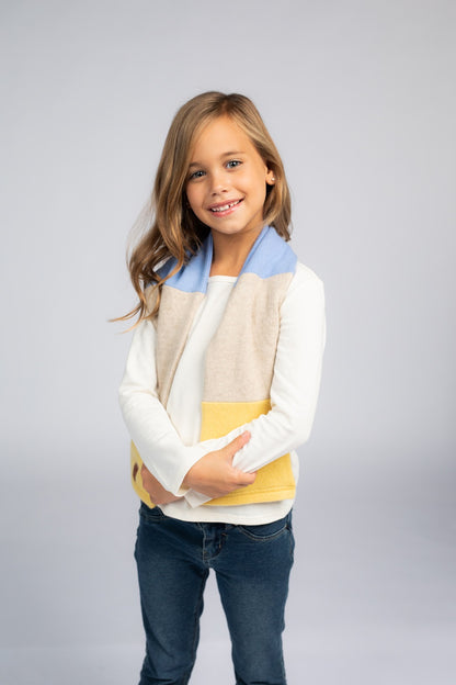 Yellow and Sky Blue - Cashmere Open Scarf for Kids