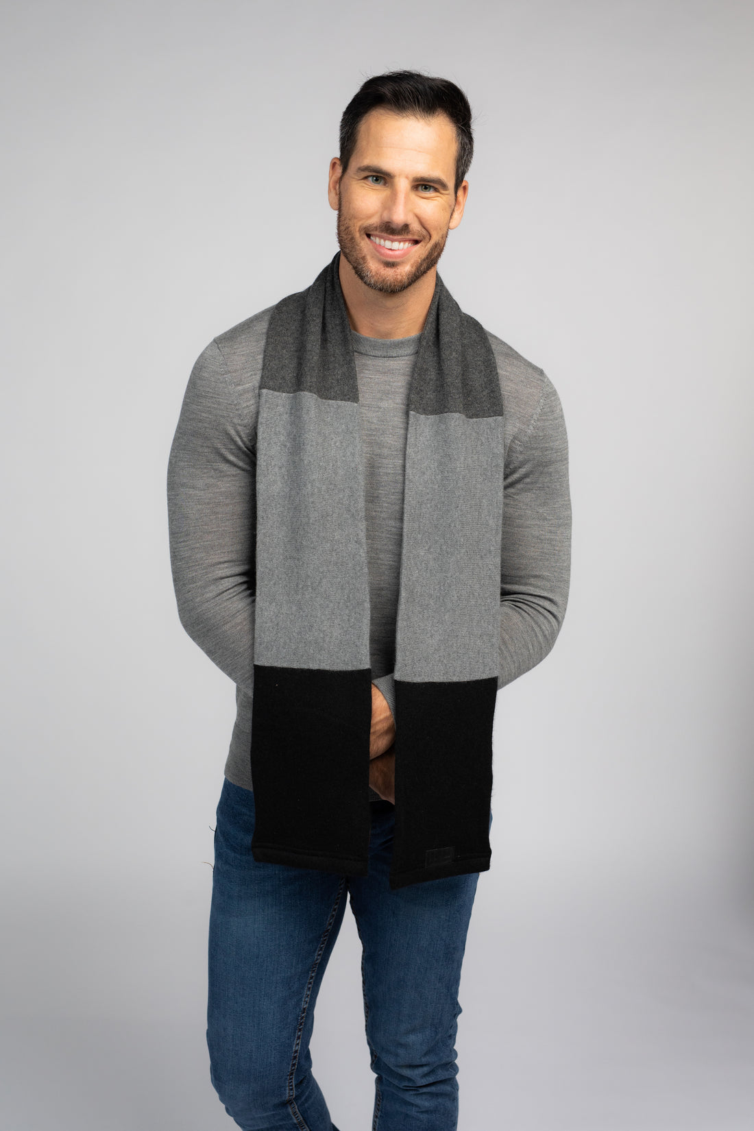 Black and Charcoal Gray - Cashmere Open Scarf for Men